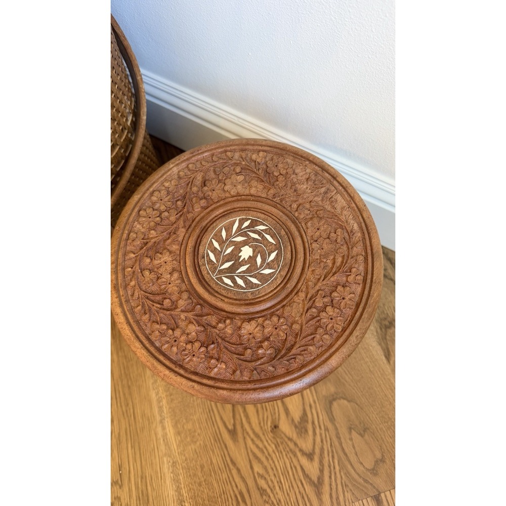 Vintage Hand Carved Side Table/ Plant Stand 9"